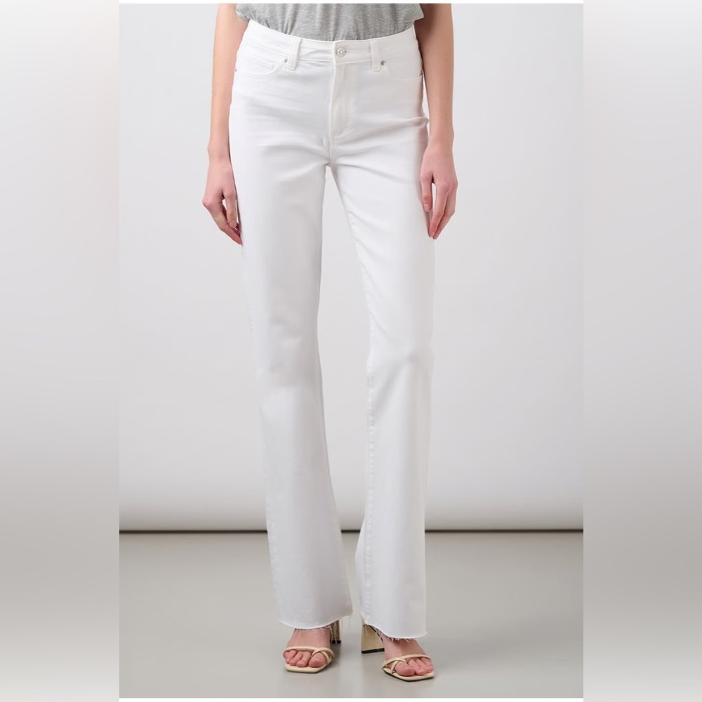 PAIGE Denim High Rise Laurel Canyon White Ankle Jeans with Frayed Raw Hem Sz 27 - Picture 2 of 11